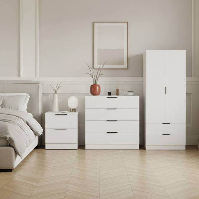 HD Designs Trega 3Pc Bedroom Set(2Dr Bedside, 4Dr Chest & Wardrobe) in White - image 1