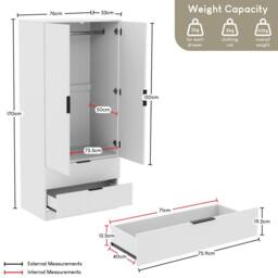 HD Designs Trega 3Pc Bedroom Set(2Dr Bedside, 4Dr Chest & Wardrobe) in White - thumbnail 4