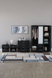 Home Discount Vida Designs 4Pc Bedroom Set 2xBedside, 4Drawer Chest, Mirror Wardrobe in Black - thumbnail 3