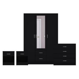 Home Discount Vida Designs 4Pc Bedroom Set 2xBedside, 4Drawer Chest, Mirror Wardrobe in Black - thumbnail 8