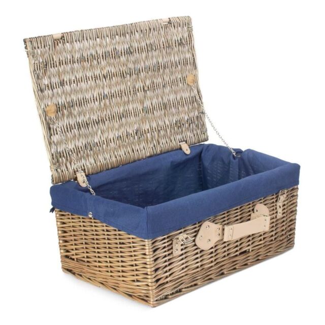 Red Hamper Wicker 51cm Antique Wash Picnic Basket with Cotton Lining in Blue - image 1