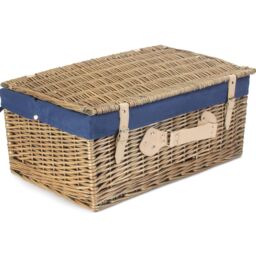 Red Hamper Wicker 51cm Antique Wash Picnic Basket with Cotton Lining in Blue - thumbnail 2