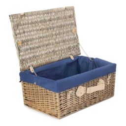 Red Hamper Wicker 51cm Antique Wash Picnic Basket with Cotton Lining in Blue - thumbnail 1