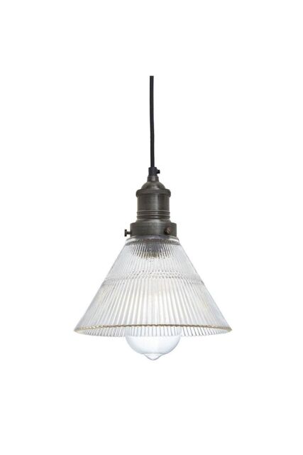 Industville Brooklyn Glass Funnel Pendant, 7 Inch, Pewter Holder in Dark Grey - image 1