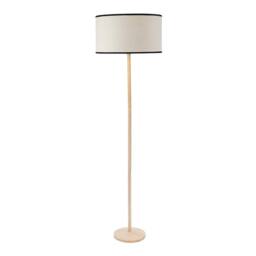 ValueLights Triston Natural Light Wood Floor Lamp with Linen Trim Lamp Shade in Black - thumbnail 2