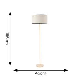 ValueLights Triston Natural Light Wood Floor Lamp with Linen Trim Lamp Shade in Black - thumbnail 3