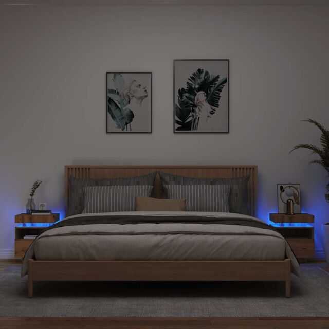 Berkfield Home Bedside Cabinets with LED Lights 2 pcs Artisan Oak 40x39x48.5 cm in Brown - image 1