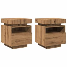Berkfield Home Bedside Cabinets with LED Lights 2 pcs Artisan Oak 40x39x48.5 cm in Brown - thumbnail 3