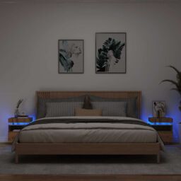 Berkfield Home Bedside Cabinets with LED Lights 2 pcs Artisan Oak 40x39x48.5 cm in Brown - thumbnail 1