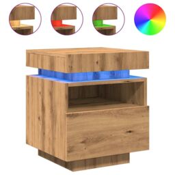 Berkfield Home Bedside Cabinets with LED Lights 2 pcs Artisan Oak 40x39x48.5 cm in Brown - thumbnail 2