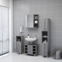 Berkfield Home Bathroom Mirror Cabinet Grey Sonoma 62.5x20.5x64 cm Engineered Wood - thumbnail 4