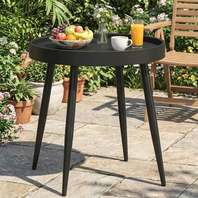 OUTSUNNY Round Garden Table, Outdoor Coffee Side Table with Plastic Top in Black - image 1