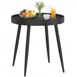 OUTSUNNY Round Garden Table, Outdoor Coffee Side Table with Plastic Top in Black - thumbnail 2