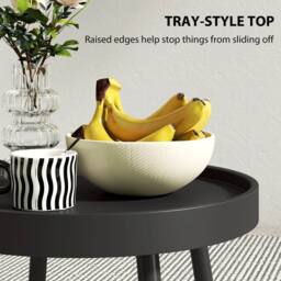 OUTSUNNY Round Garden Table, Outdoor Coffee Side Table with Plastic Top in Black - thumbnail 4