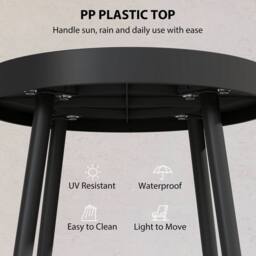 OUTSUNNY Round Garden Table, Outdoor Coffee Side Table with Plastic Top in Black - thumbnail 5