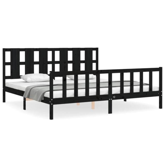 Berkfield Home Bed Frame with Headboard Black 200x200 cm Solid Wood - image 1