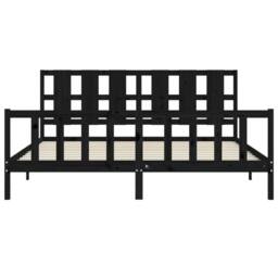 Berkfield Home Bed Frame with Headboard Black 200x200 cm Solid Wood - thumbnail 6