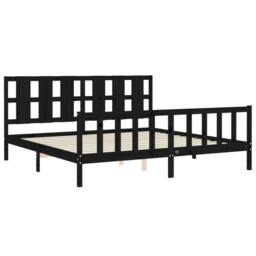 Berkfield Home Bed Frame with Headboard Black 200x200 cm Solid Wood - thumbnail 5