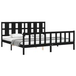 Berkfield Home Bed Frame with Headboard Black 200x200 cm Solid Wood - thumbnail 4