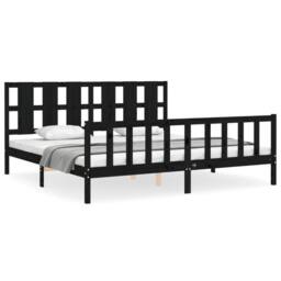 Berkfield Home Bed Frame with Headboard Black 200x200 cm Solid Wood - thumbnail 1
