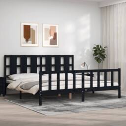 Berkfield Home Bed Frame with Headboard Black 200x200 cm Solid Wood - thumbnail 2