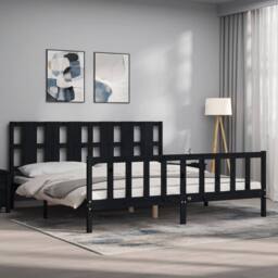 Berkfield Home Bed Frame with Headboard Black 200x200 cm Solid Wood - thumbnail 3