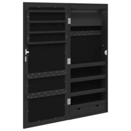 Berkfield Home Mirror Jewellery Cabinet with LED Lights Wall Mounted Black - thumbnail 8