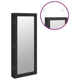 Berkfield Home Mirror Jewellery Cabinet with LED Lights Wall Mounted Black - thumbnail 9