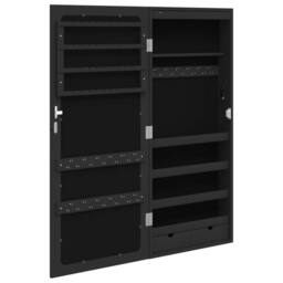 Berkfield Home Mirror Jewellery Cabinet with LED Lights Wall Mounted Black - thumbnail 7