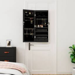 Berkfield Home Mirror Jewellery Cabinet with LED Lights Wall Mounted Black
