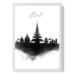 ARTZE Bali Watercolour Skyline City Framed Print SIZE: A4 with White Frame in Black - thumbnail 1