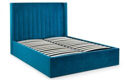 Ashfield Teal Scalloped Premium Velvet Ottoman Bed - Double in Grey - thumbnail 4