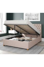 Aspire Nightingale Upholstered Ottoman Storage Bed, Saxon Twill Fabric in Natural - Size: Single - thumbnail 2