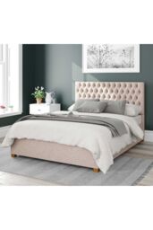 Aspire Nightingale Upholstered Ottoman Storage Bed, Saxon Twill Fabric in Natural - Size: Single - thumbnail 1