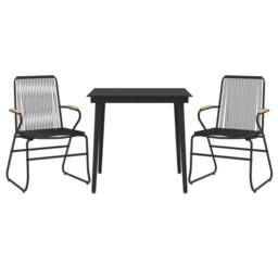 Berkfield Home 3 Piece Garden Dining Set Black PVC Rattan - thumbnail 3