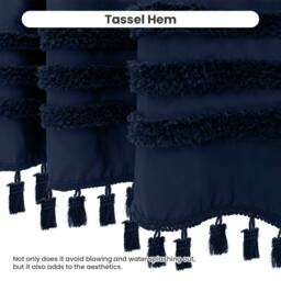 INHOUSOLU HOME DECOR Blue 184cm Long Tufted Boho Shower Curtain with Tassels 256GSM - thumbnail 7