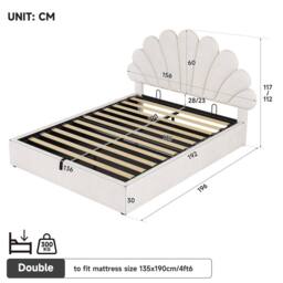 BTM Upholstered Hydraulic Storage Bed Frame Velvet Headboard in Beige - Size: Single - thumbnail 7