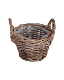 Dibor Traditional Lined Extra Small Wicker Planter Basket with Handles in Grey - thumbnail 2