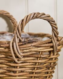 Dibor Traditional Lined Extra Small Wicker Planter Basket with Handles in Grey - thumbnail 4