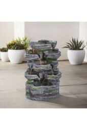 Garden Sanctuary Faux Rockery Outdoor Water Fountain with Solar-Powered Lights in Grey - thumbnail 1