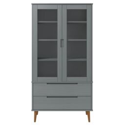 Berkfield Home Vitrine Cabinet MOLDE Grey 90x35x175 cm Solid Wood Pine - Size: 90 x 35 x 175 cm - thumbnail 4