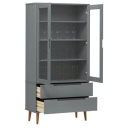 Berkfield Home Vitrine Cabinet MOLDE Grey 90x35x175 cm Solid Wood Pine - Size: 90 x 35 x 175 cm - thumbnail 3