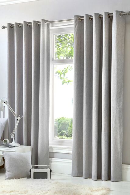 Fusion 'Cannes' 100% Cotton Black Out Plain Dyed Eyelet Curtains in Silver - Size: 168 cm width x 183 cm drop - image 1