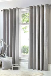 Fusion 'Cannes' 100% Cotton Black Out Plain Dyed Eyelet Curtains in Silver - Size: 168 cm width x 183 cm drop - thumbnail 1