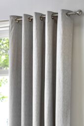 Fusion 'Cannes' 100% Cotton Black Out Plain Dyed Eyelet Curtains in Silver - Size: 168 cm width x 183 cm drop - thumbnail 2