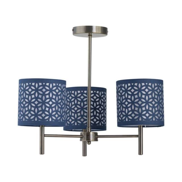 First Choice Lighting Brea - Antique Brass 3 Light Fitting with Navy Blue Cut Out Shades in Gold - image 1