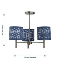 First Choice Lighting Brea - Antique Brass 3 Light Fitting with Navy Blue Cut Out Shades in Gold - thumbnail 5