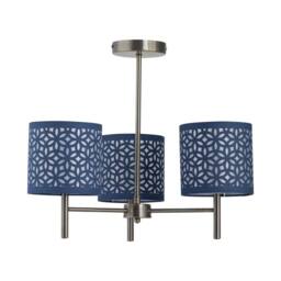 First Choice Lighting Brea - Antique Brass 3 Light Fitting with Navy Blue Cut Out Shades in Gold