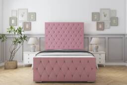 "Sloomy Watson Plush Frame-Mattress - 50"" Upholstered Headboard in Pink - Size: Super King"