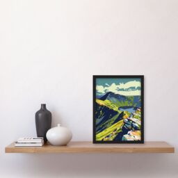 "Artery8 Bold Helvellyn Mountain Lake Hiking Landscape Framed Art Print in Green - Size: W12"" x H16""" - thumbnail 4